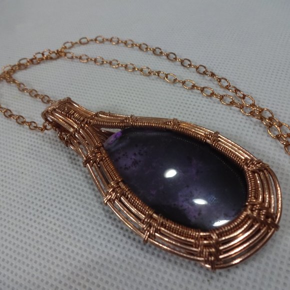 Artistic "DENDRITE OPAL" Handmade Copper Wire-Wrapped Pendant/Chain #337A - Picture 1 of 3